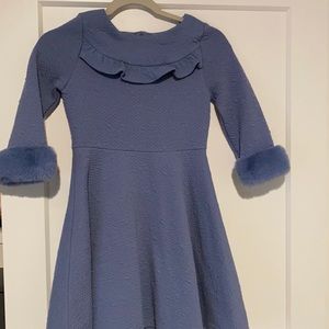 Girls size 10 Janie and Jack dress, long sleeves with fur embellishments.